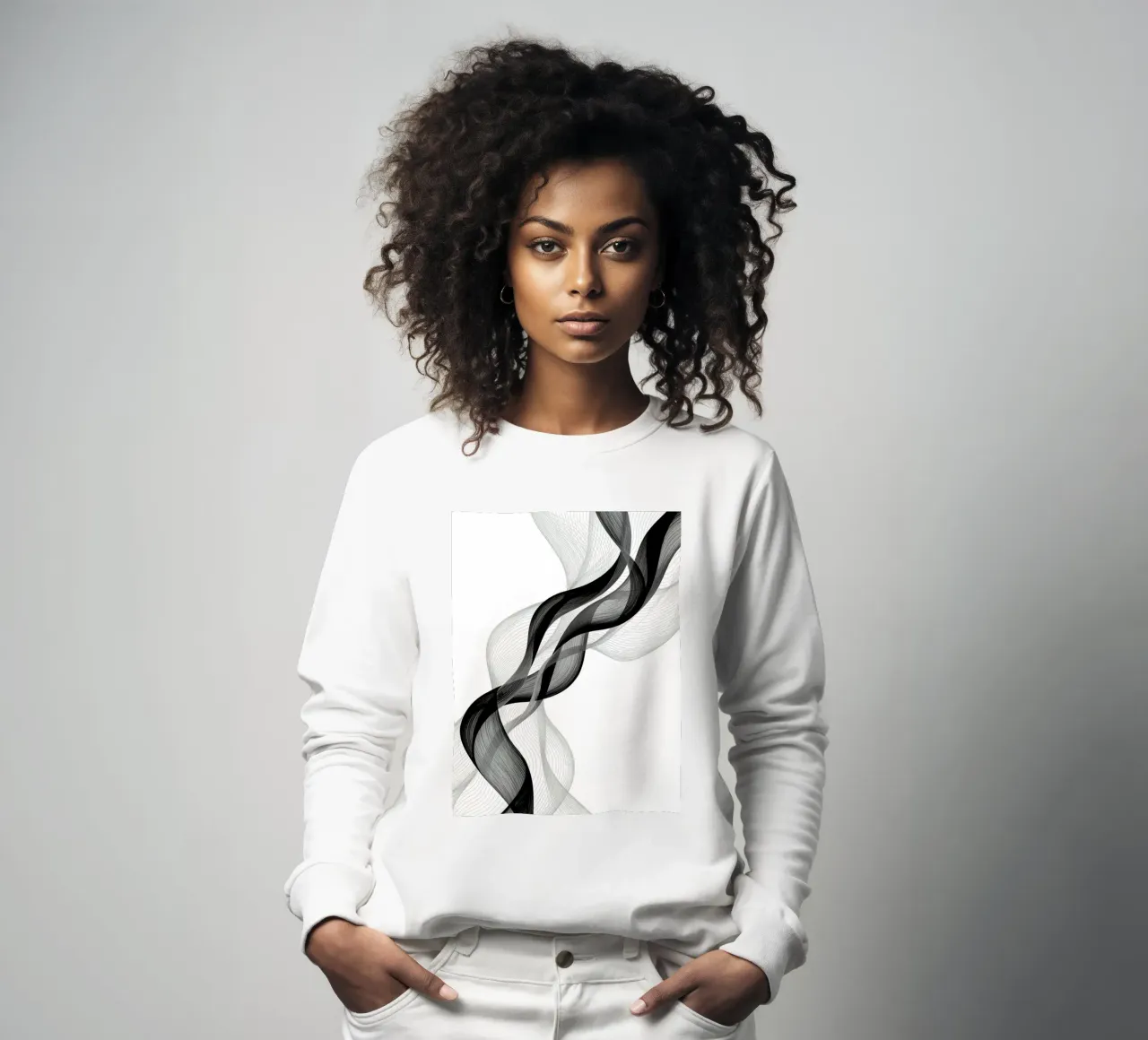 Linee ondulate astratte nero grigio e bianco felpa da DesignDoodle