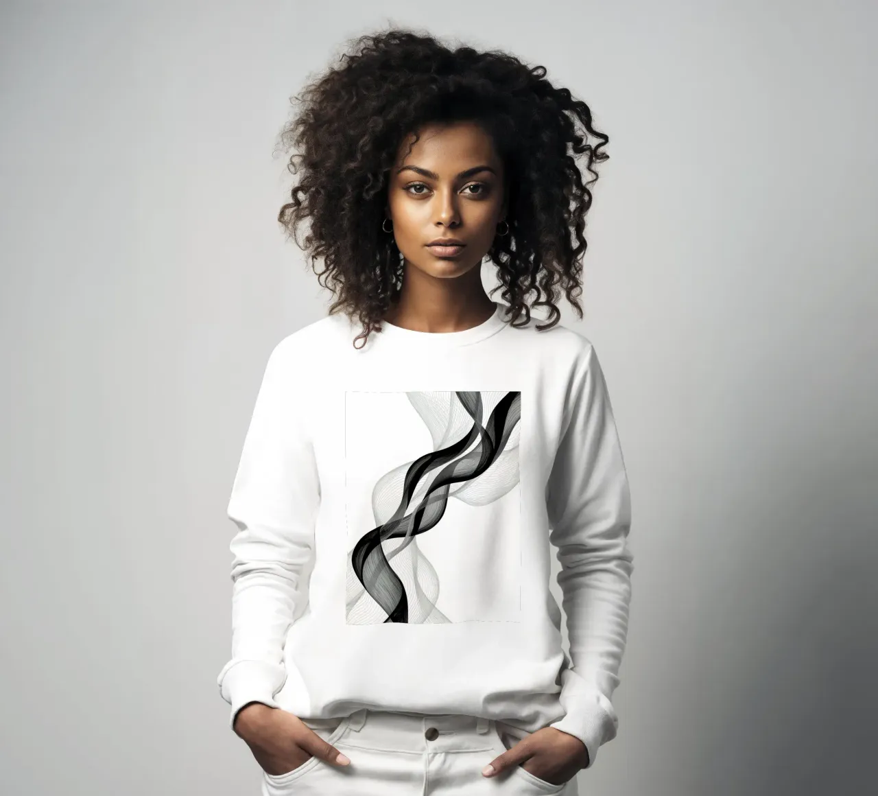 Linee ondulate astratte nero grigio e bianco felpa da DesignDoodle