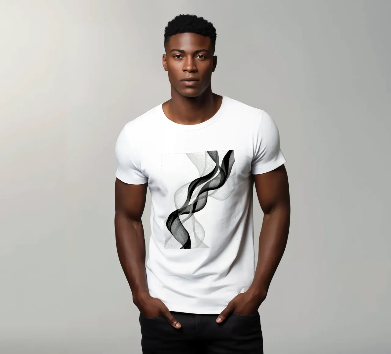 Linee ondulate astratte nero grigio e bianco t-shirt da DesignDoodle