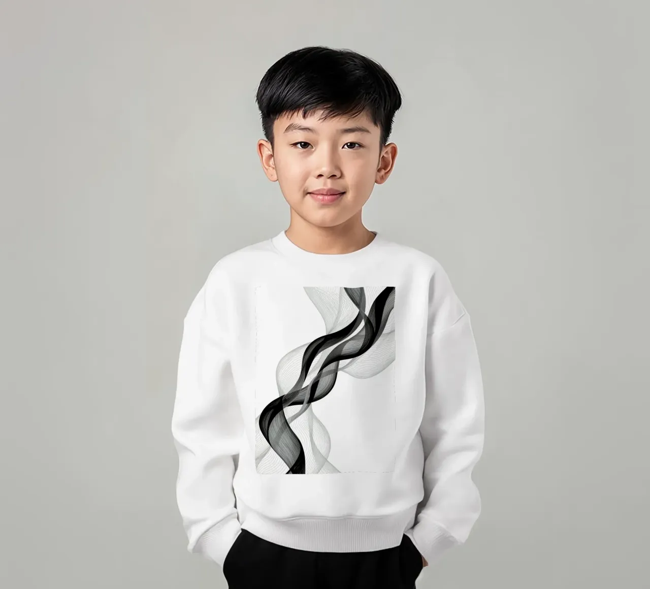 Linee ondulate astratte nero grigio e bianco felpa bambino da DesignDoodle