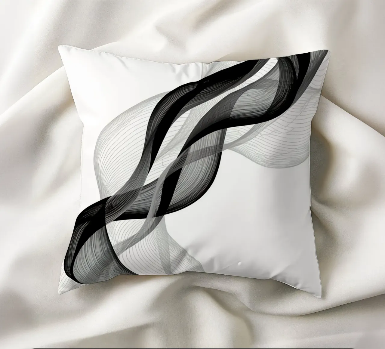 Linee ondulate astratte nero grigio e bianco cuscino da DesignDoodle