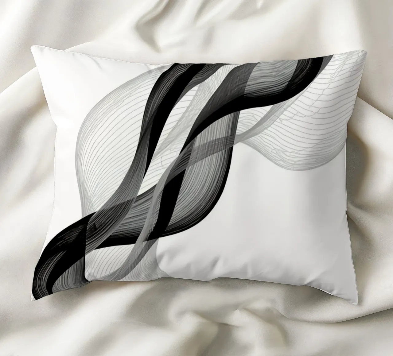 Linee ondulate astratte nero grigio e bianco cuscino da DesignDoodle