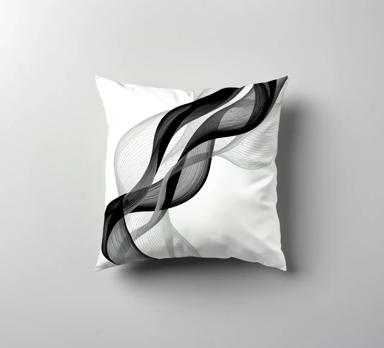 Linee ondulate astratte nero grigio e bianco cuscino da DesignDoodle
