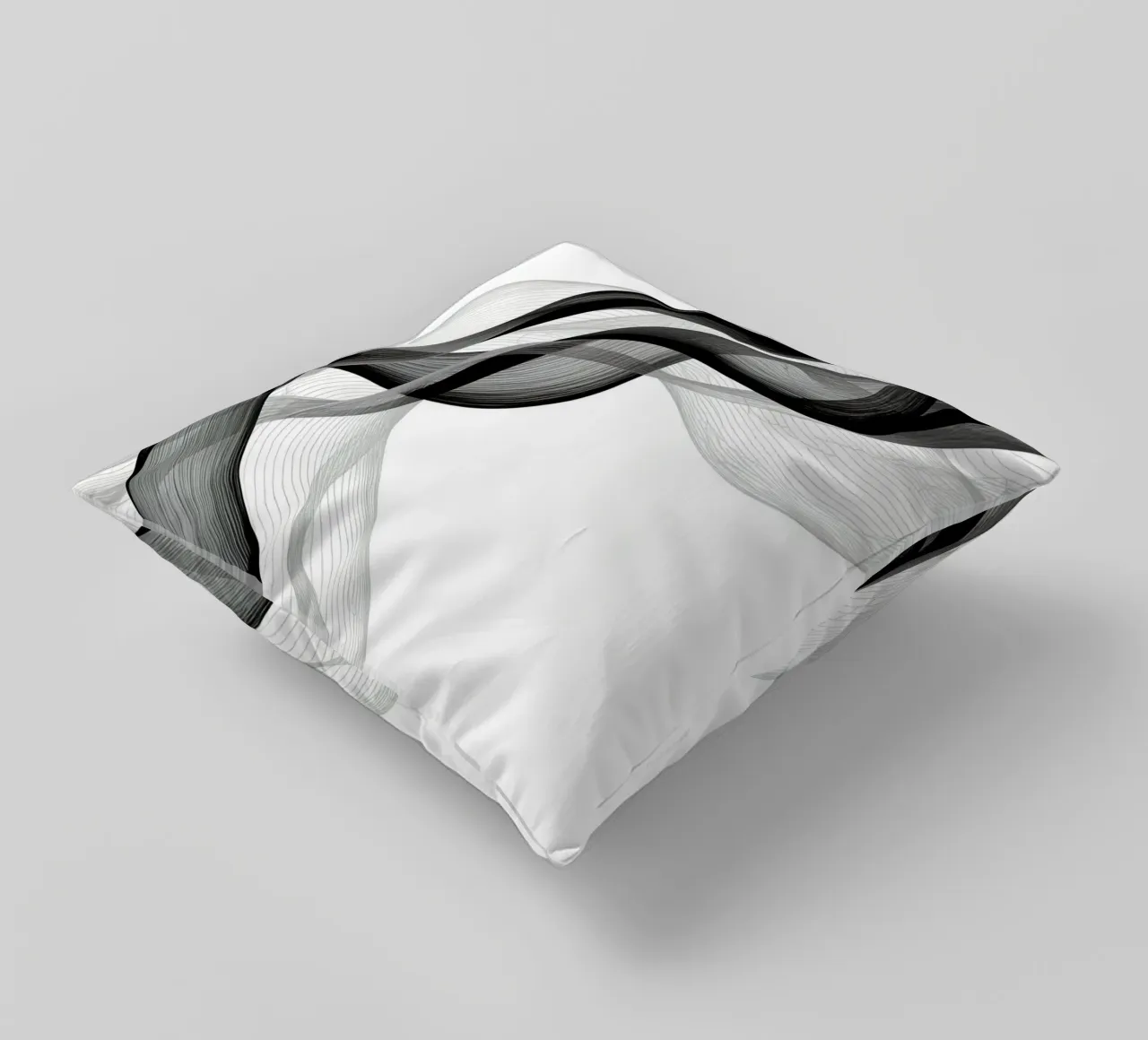 Linee ondulate astratte nero grigio e bianco cuscino da DesignDoodle