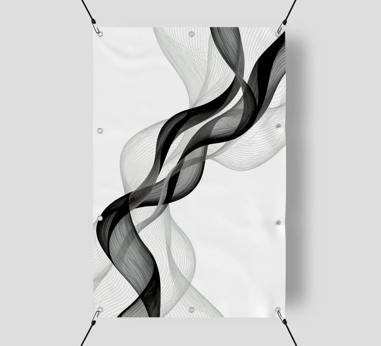Linee ondulate astratte nero grigio e bianco telo in pvc da DesignDoodle