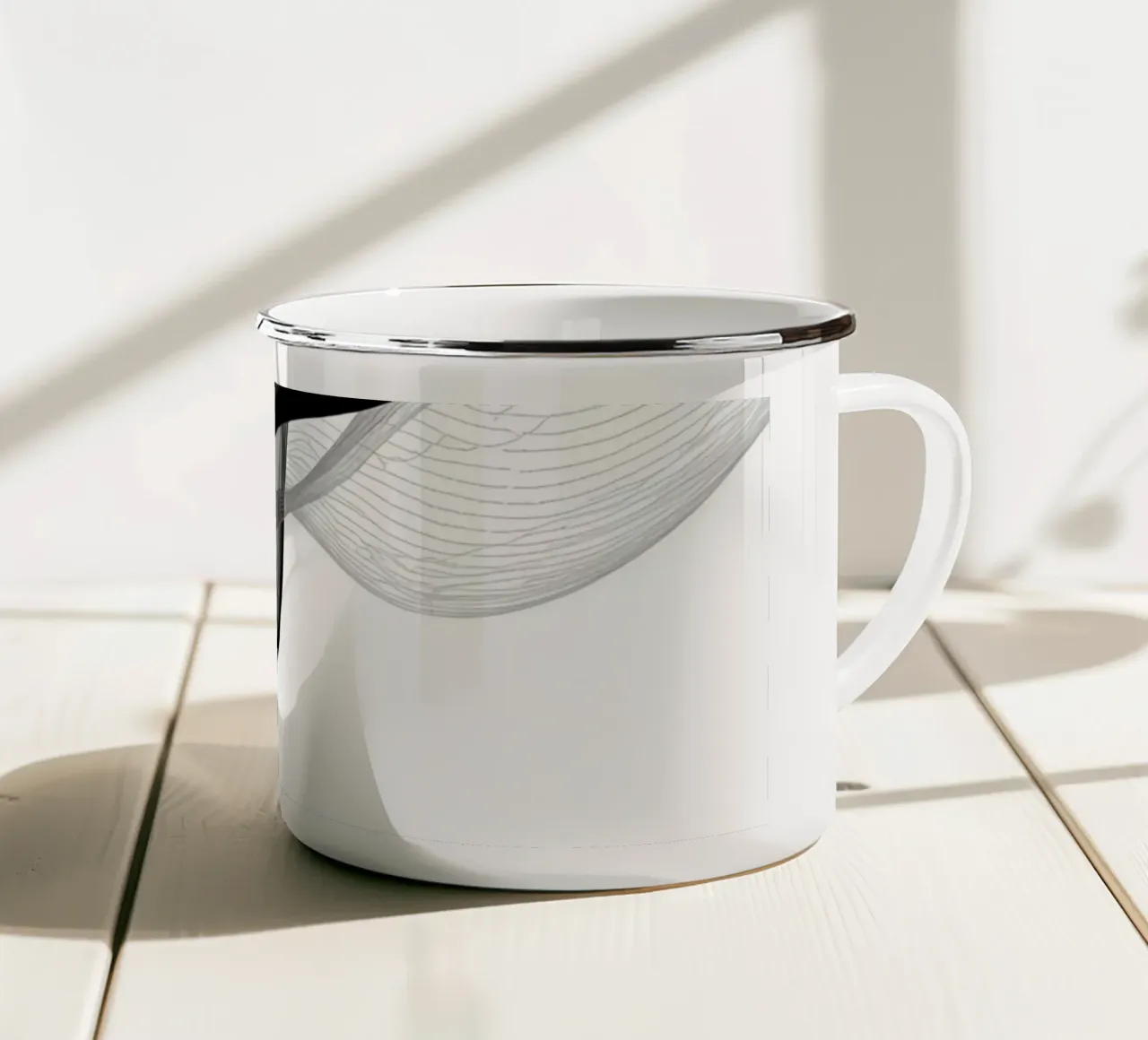 Linee ondulate astratte nero grigio e bianco tazza in smalto da DesignDoodle