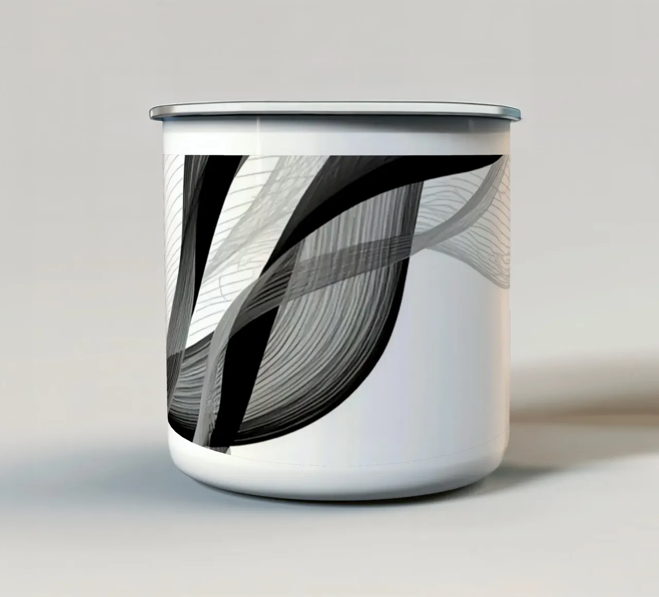 Linee ondulate astratte nero grigio e bianco tazza in smalto da DesignDoodle
