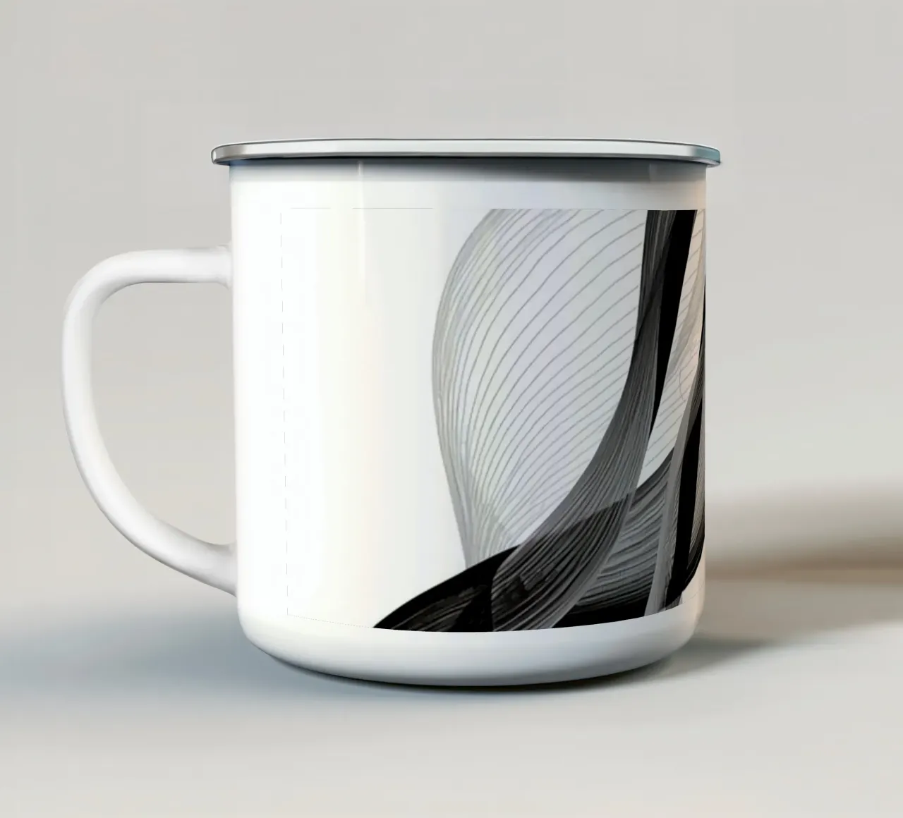 Linee ondulate astratte nero grigio e bianco tazza in smalto da DesignDoodle