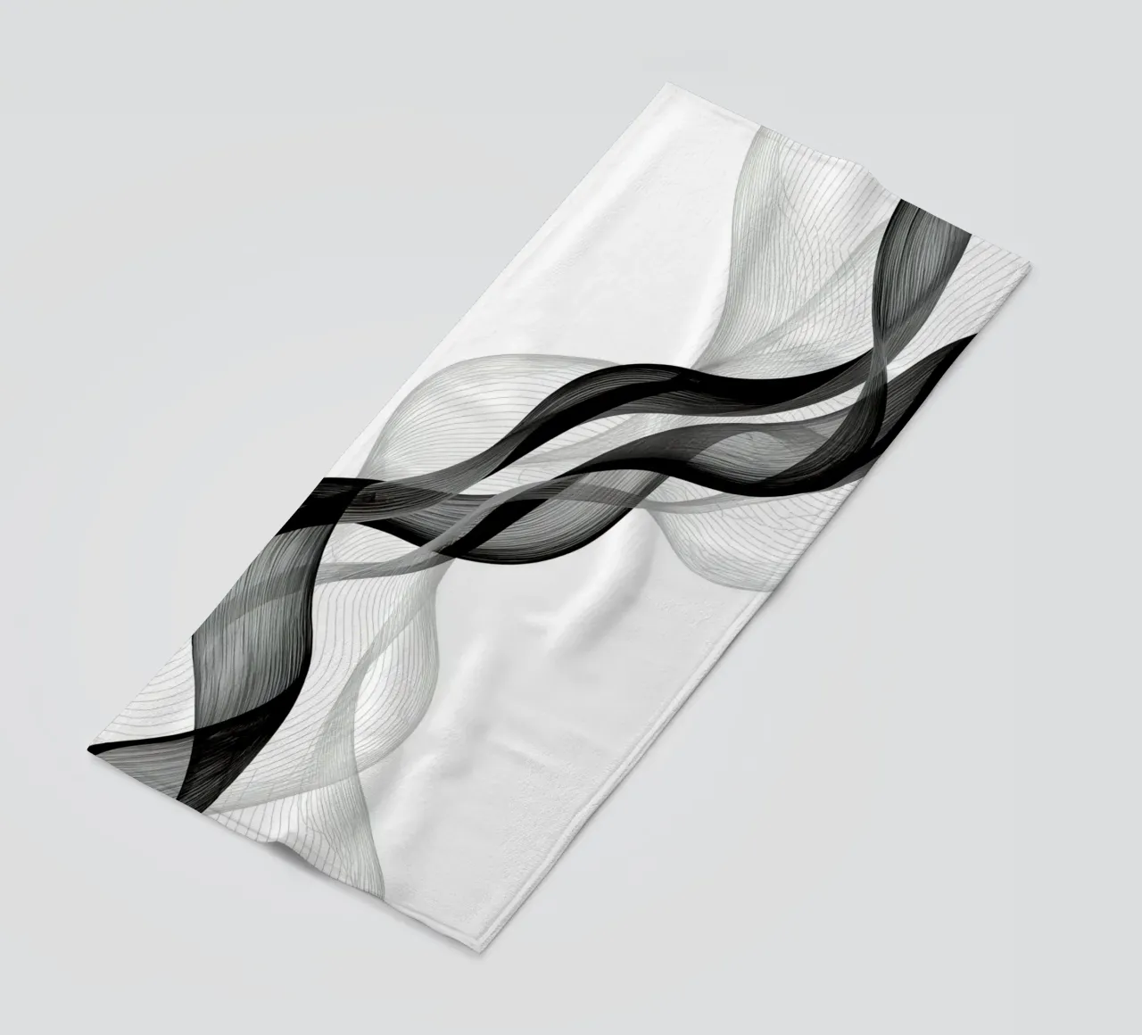Linee ondulate astratte nero grigio e bianco telo mare da DesignDoodle