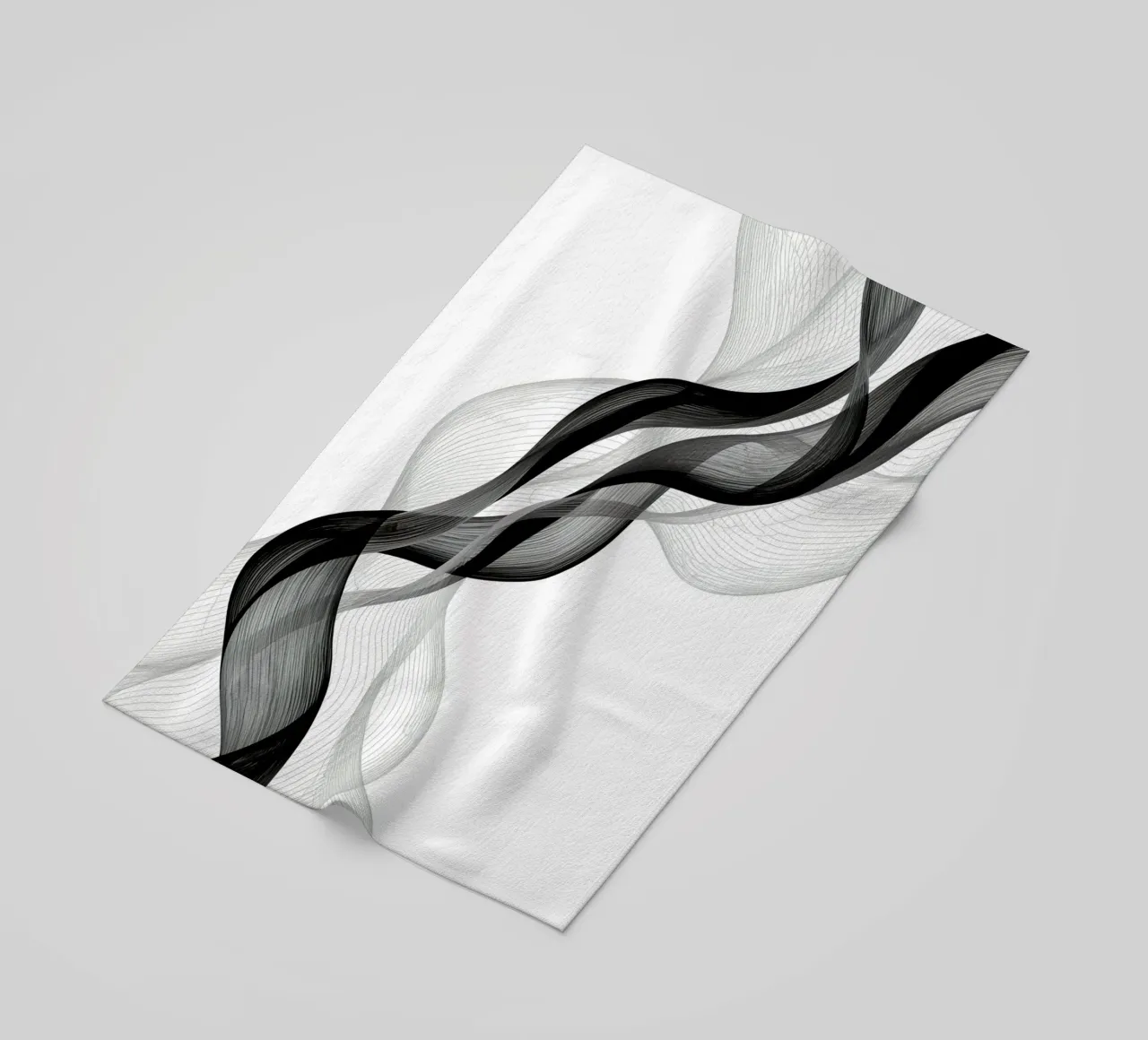 Linee ondulate astratte nero grigio e bianco telo mare da DesignDoodle