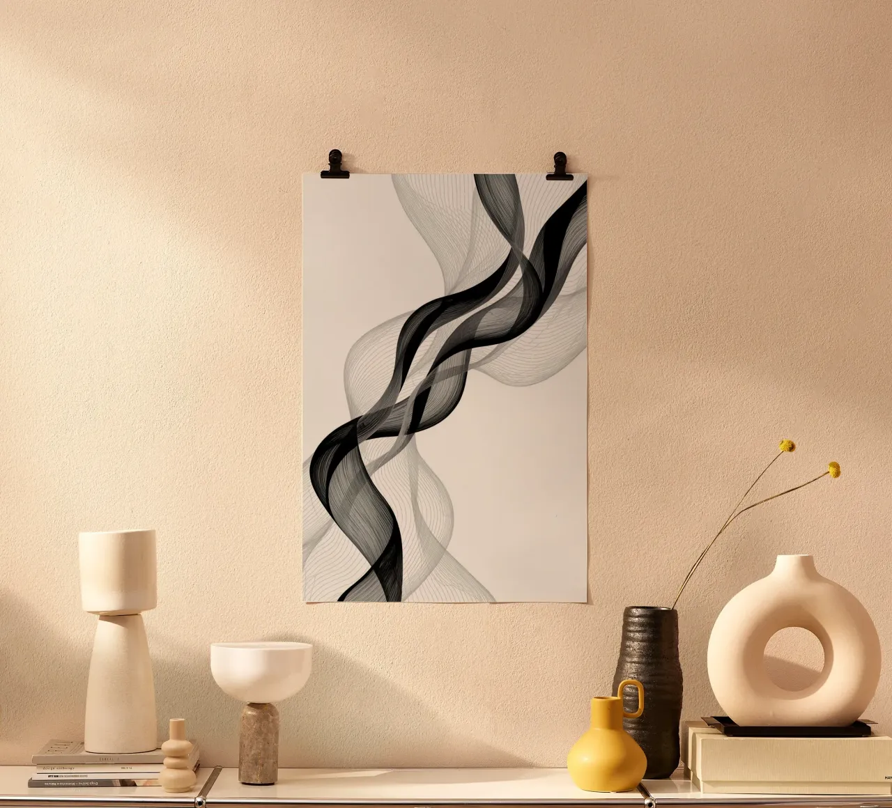 Linee ondulate astratte nero grigio e bianco poster da DesignDoodle