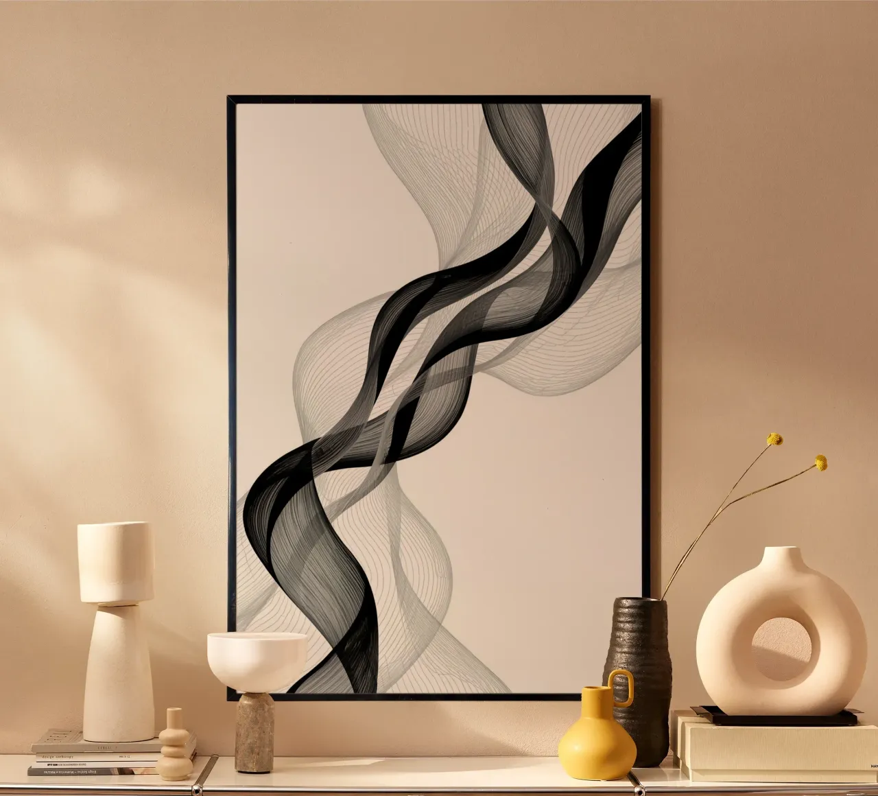 Linee ondulate astratte nero grigio e bianco poster da DesignDoodle