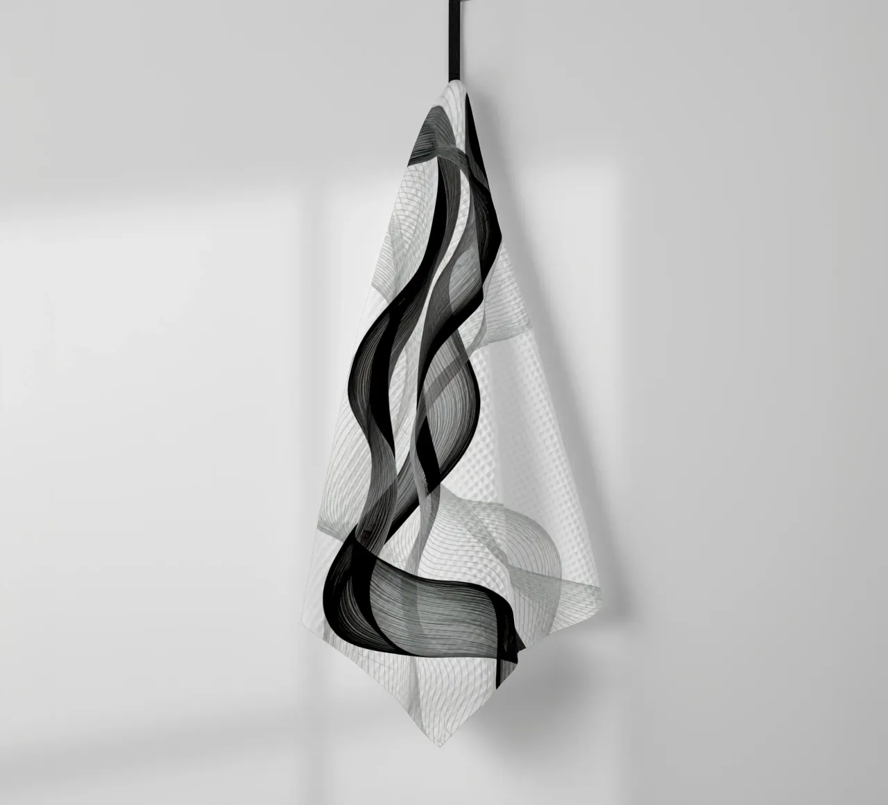 Linee ondulate astratte nero grigio e bianco canovaccio da cucina da DesignDoodle