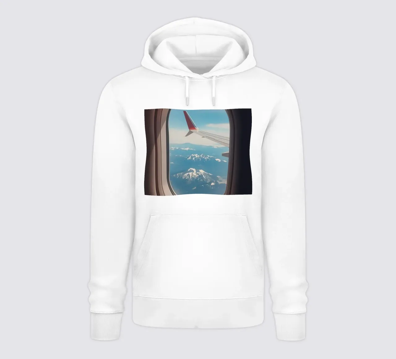 Vue d'un hublot d'avion sur une aile et des montagnes sweat à capuche de DesignDoodle