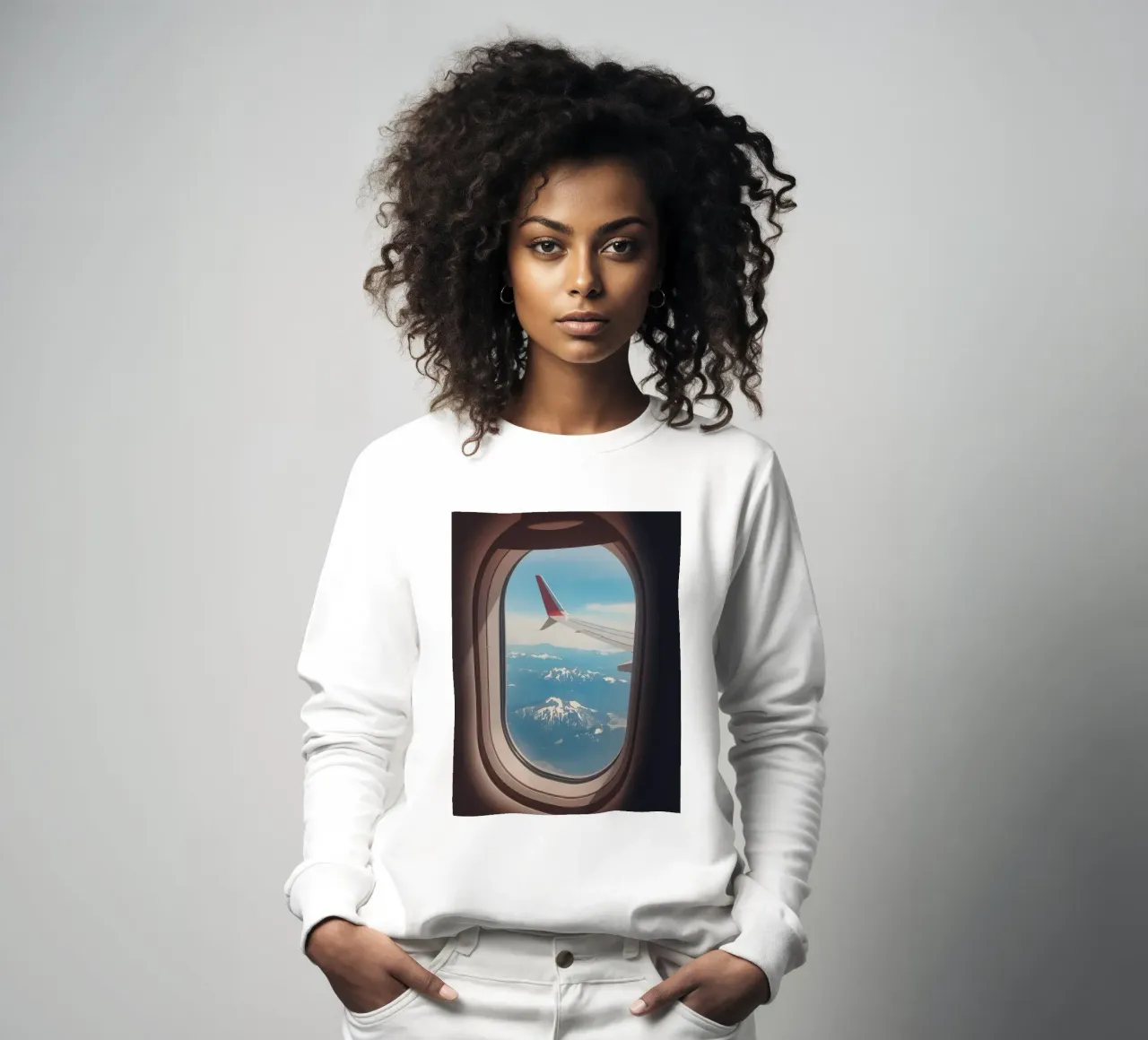 Vue d'un hublot d'avion sur une aile et des montagnes sweat de DesignDoodle