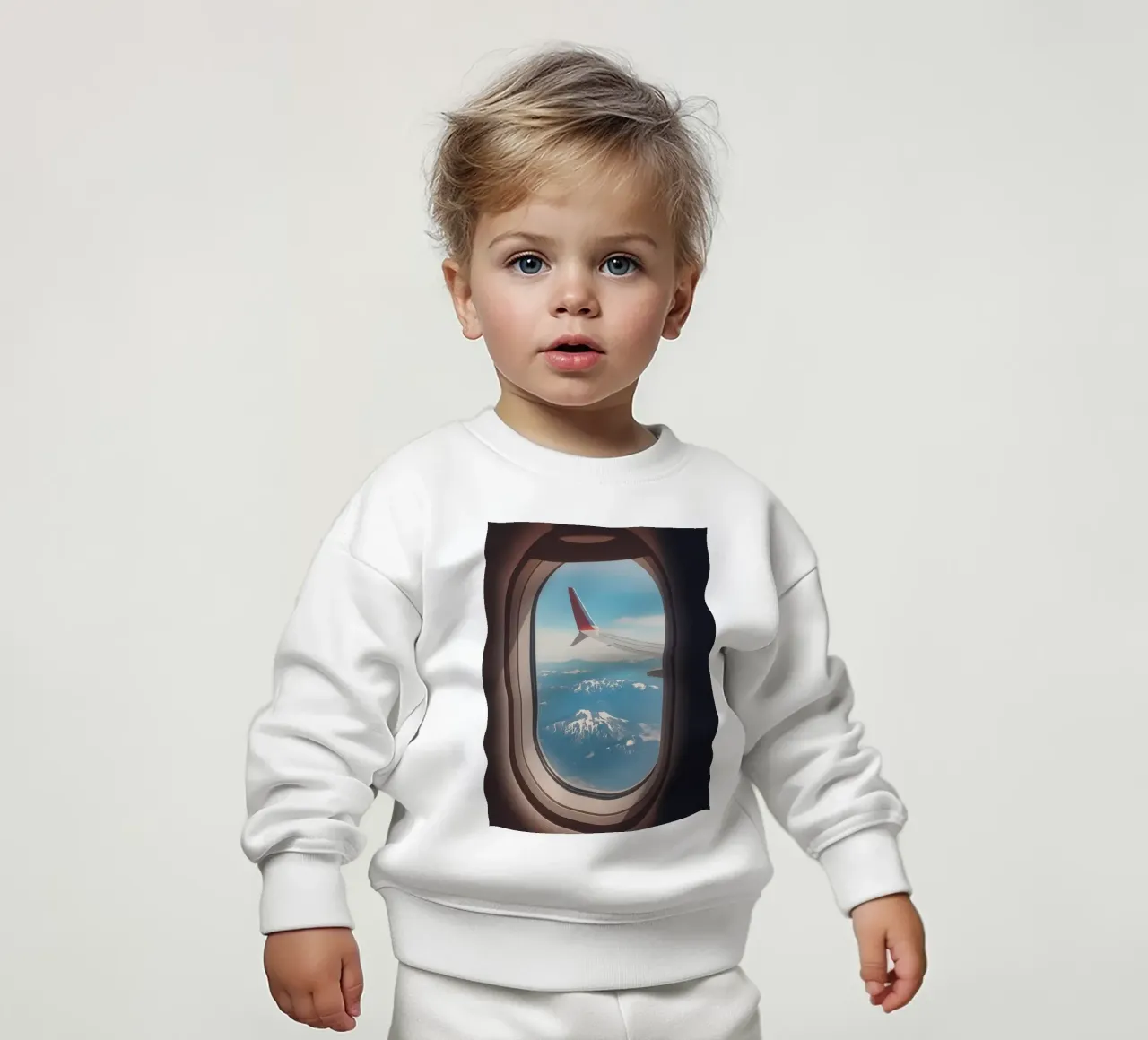 Vue d'un hublot d'avion sur une aile et des montagnes sweat pour bébé de DesignDoodle
