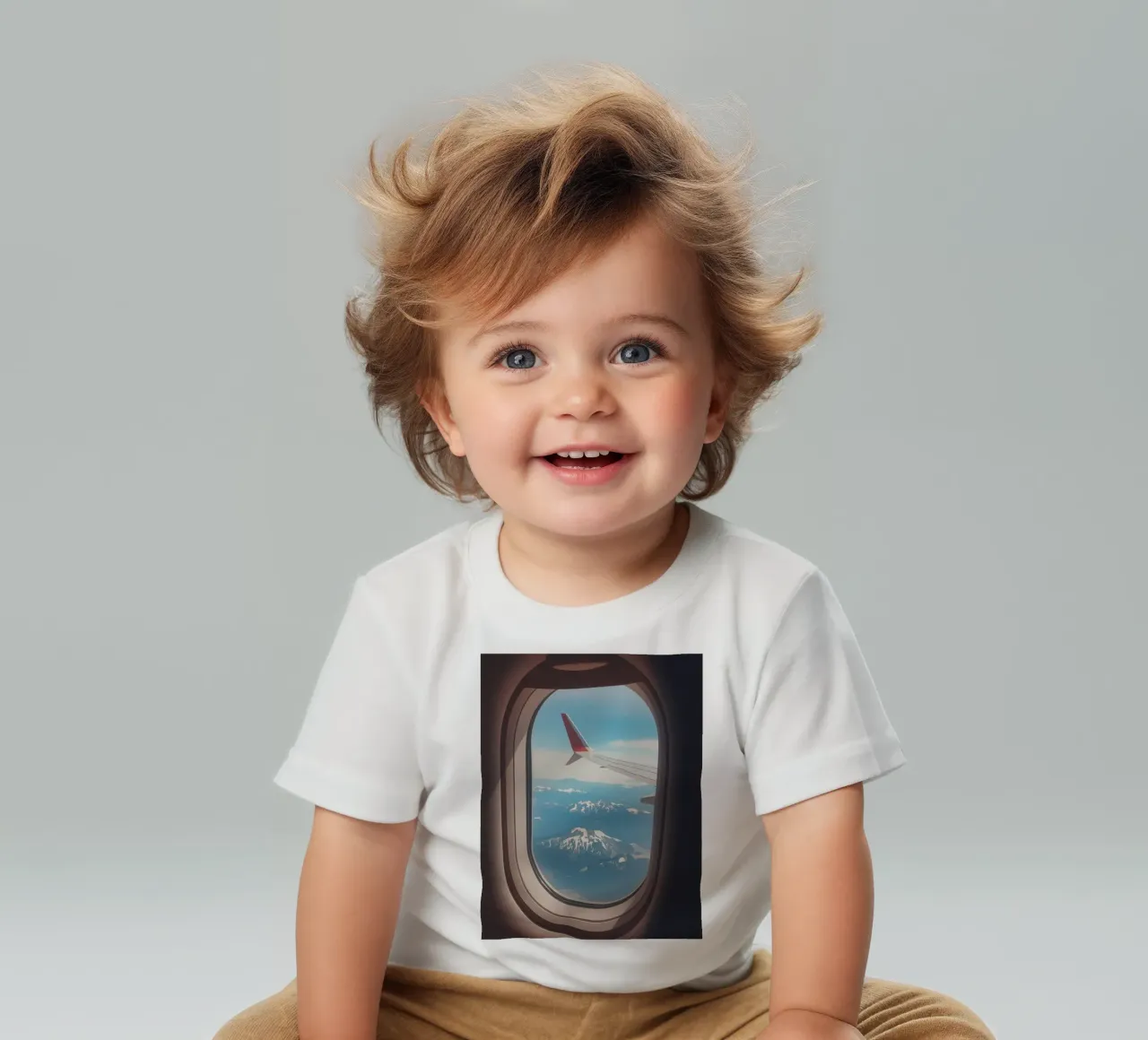 Vue d'un hublot d'avion sur une aile et des montagnes t-shirt pour bébé de DesignDoodle