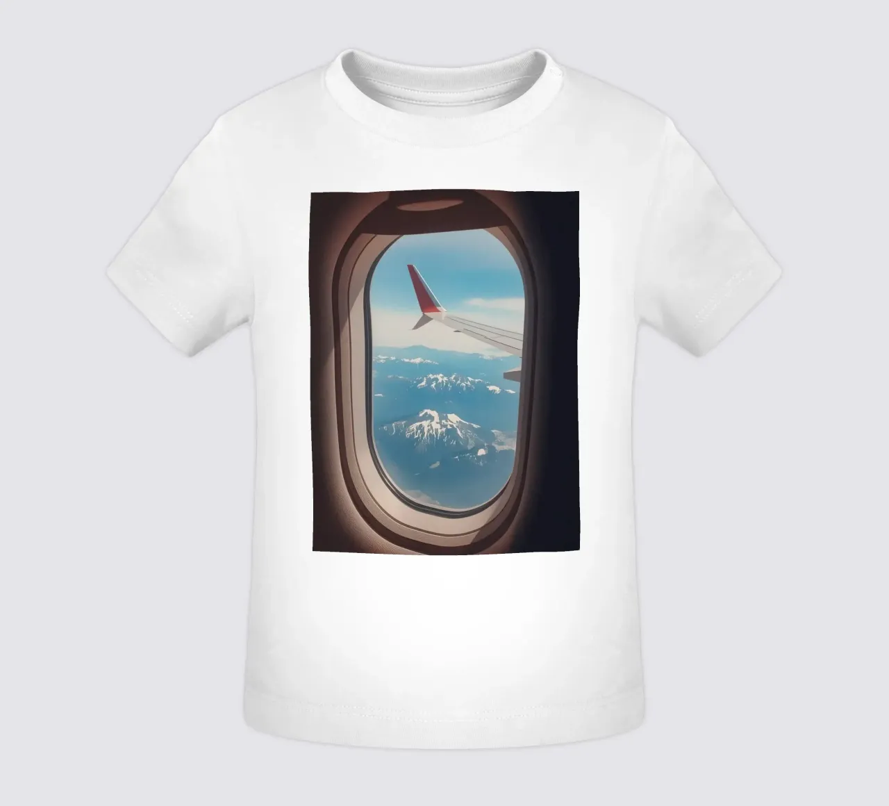 Vue d'un hublot d'avion sur une aile et des montagnes t-shirt pour bébé de DesignDoodle
