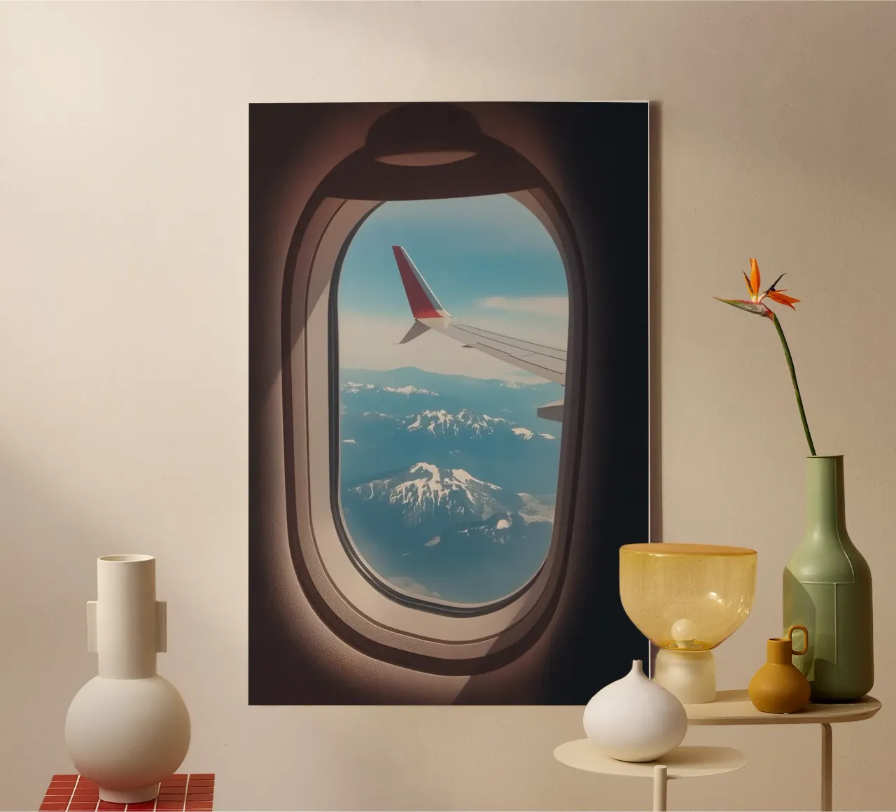 Airplane Window View of Wing and Mountains canvas with Floater frame by DesignDoodle