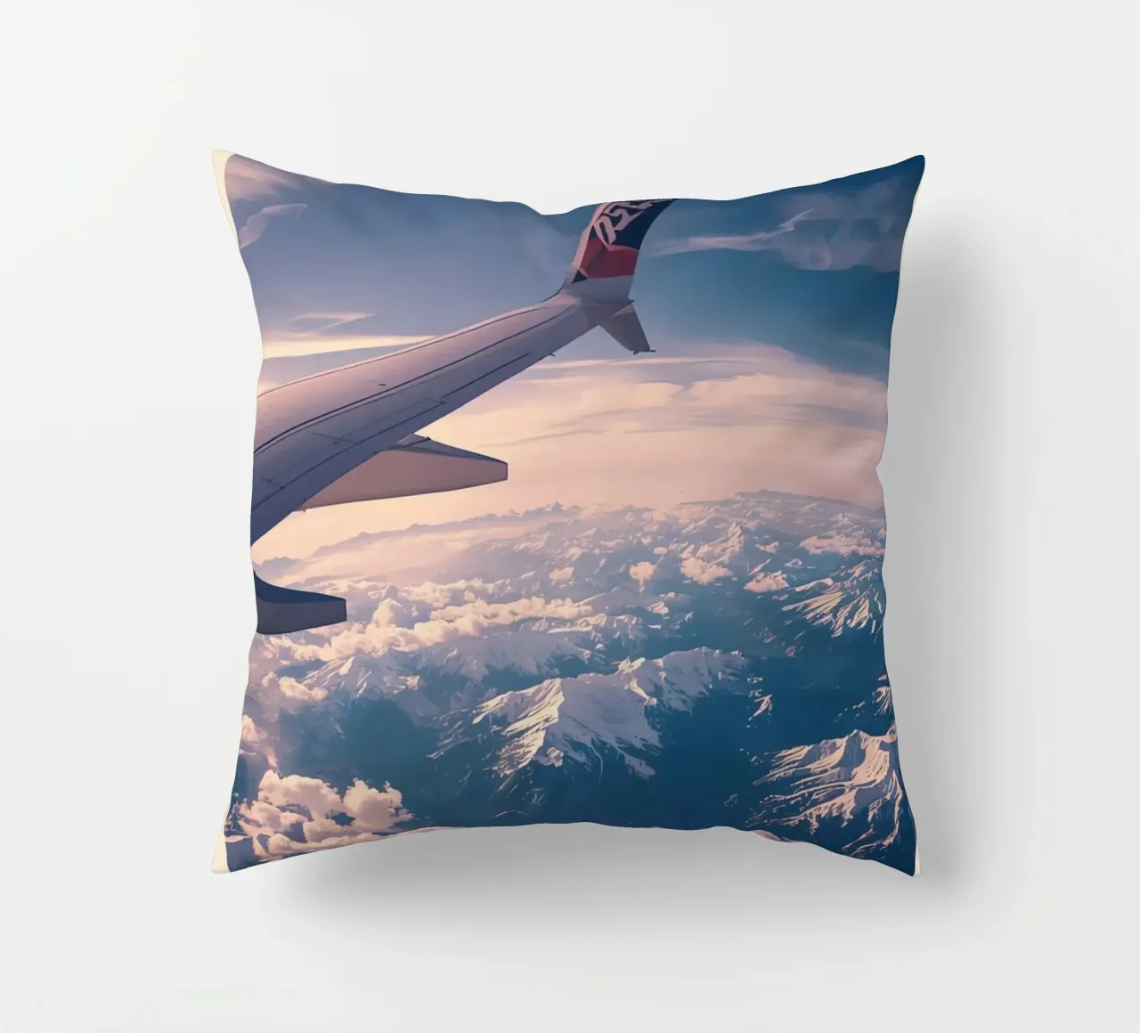 Ala di aereo sopra le montagne cuscino da DesignDoodle