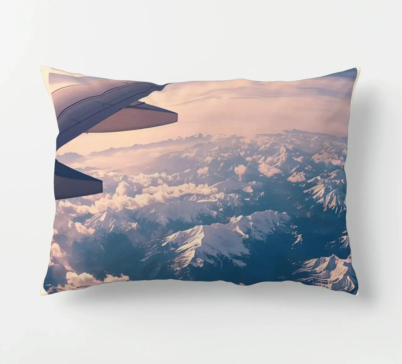 Ala di aereo sopra le montagne cuscino da DesignDoodle