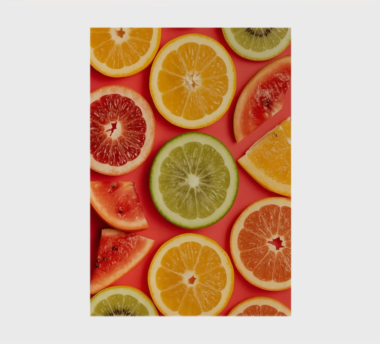 Assorted Sliced Citrus Fruits on Red Background notebook by DesignDoodle
