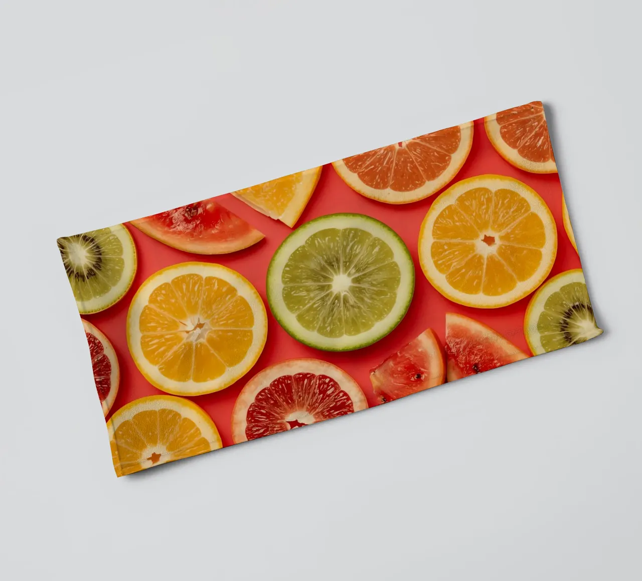 Assorted Sliced Citrus Fruits on Red Background towel by DesignDoodle