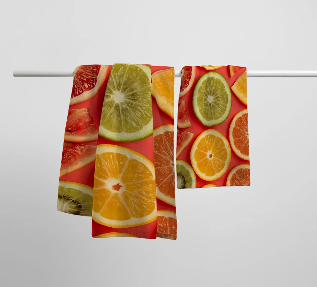 Assorted Sliced Citrus Fruits on Red Background towel by DesignDoodle
