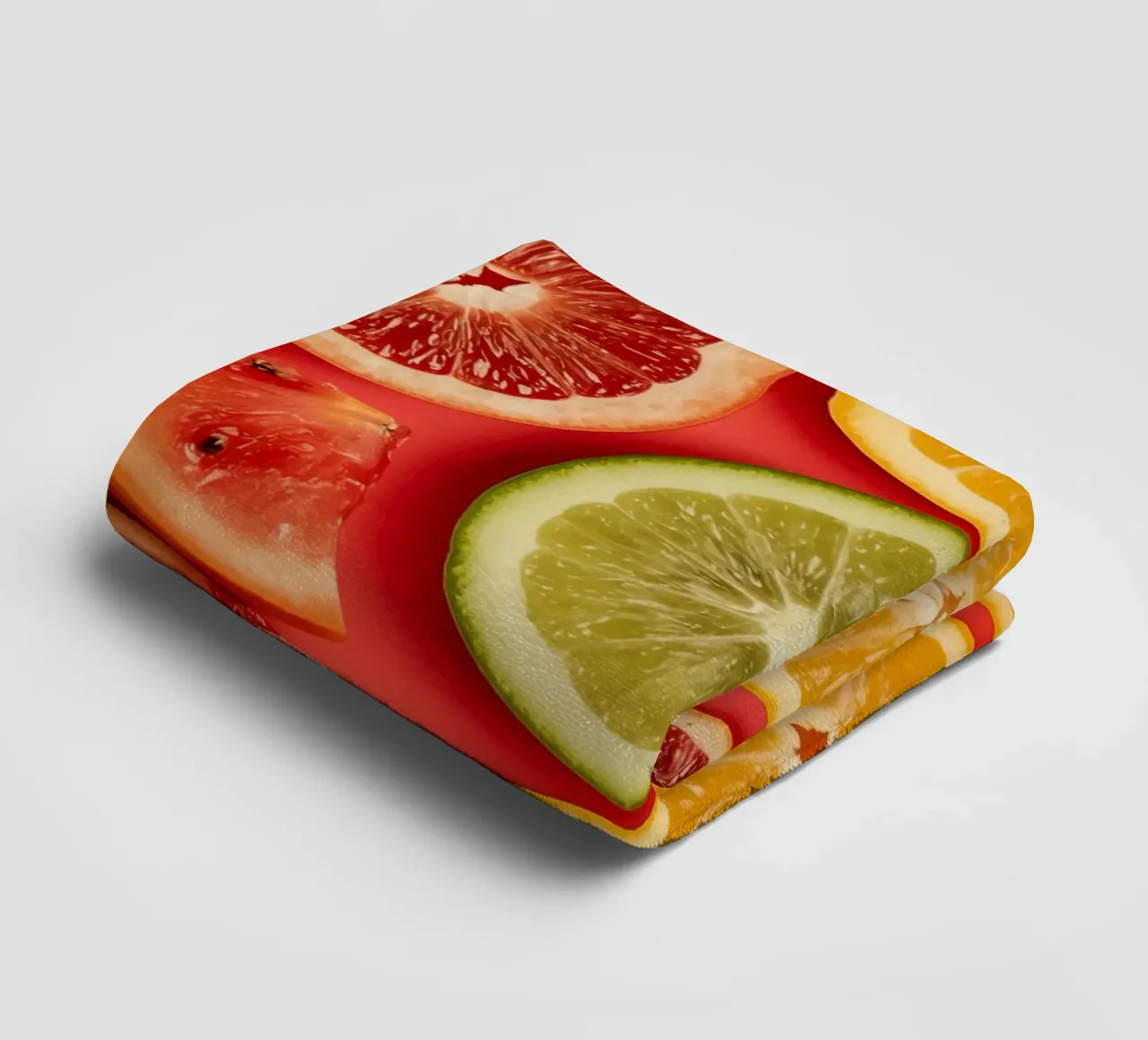 Assorted Sliced Citrus Fruits on Red Background towel by DesignDoodle