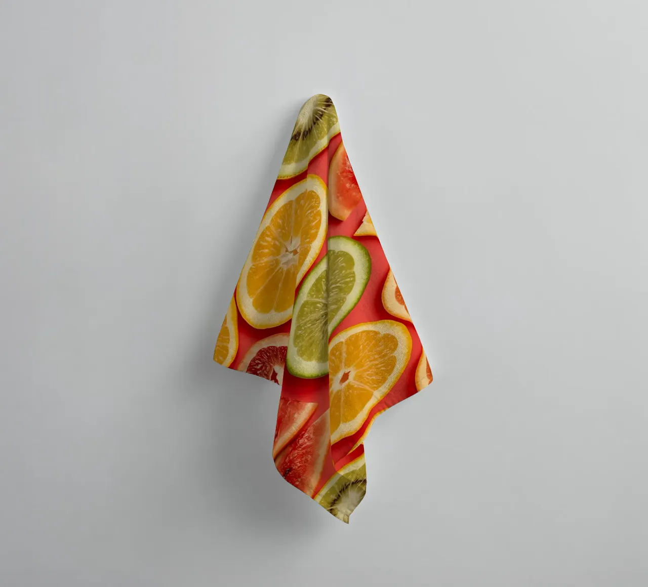 Assorted Sliced Citrus Fruits on Red Background towel by DesignDoodle