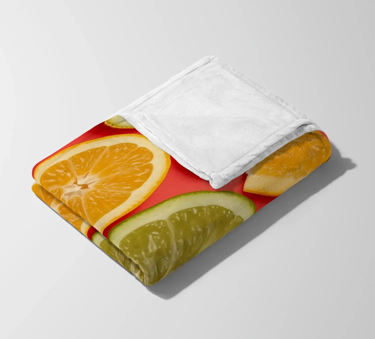 Assorted Sliced Citrus Fruits on Red Background fleece blanket by DesignDoodle