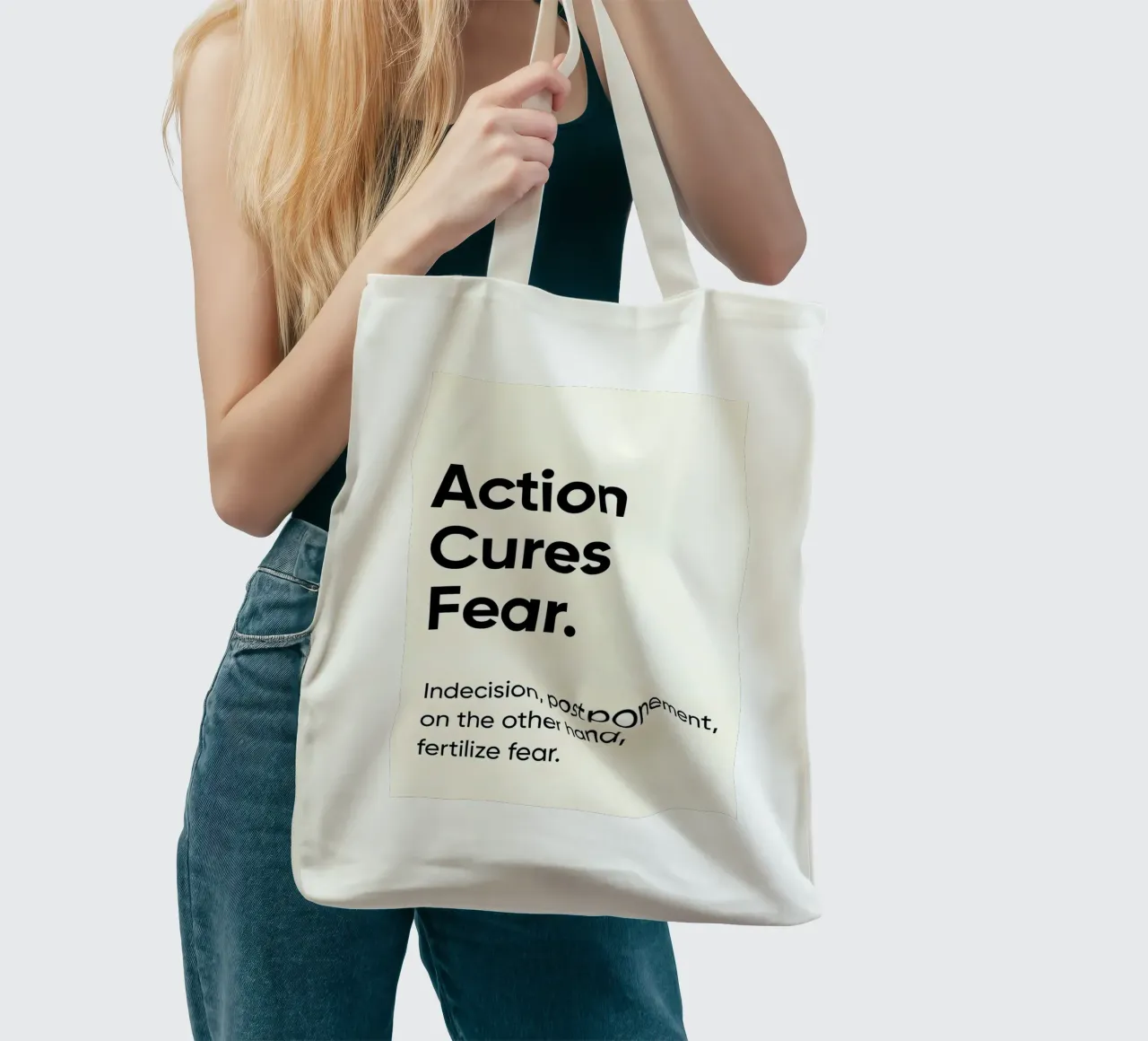 Action cures fear borsa in juta da Type & Tape