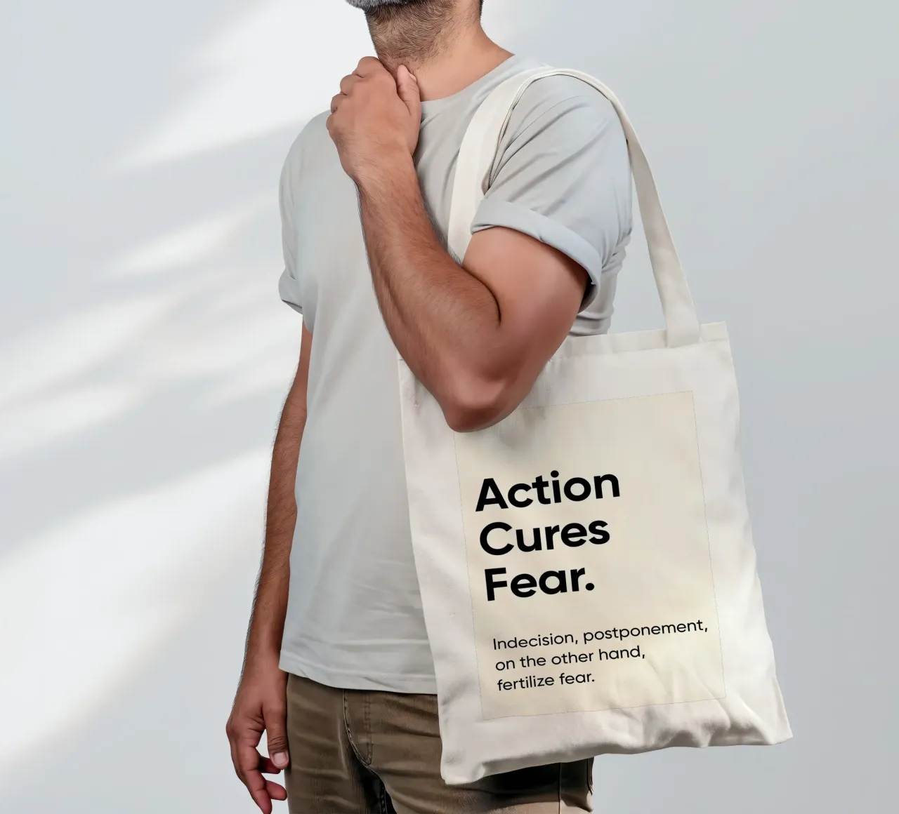 Action cures fear borsa in juta da Type & Tape