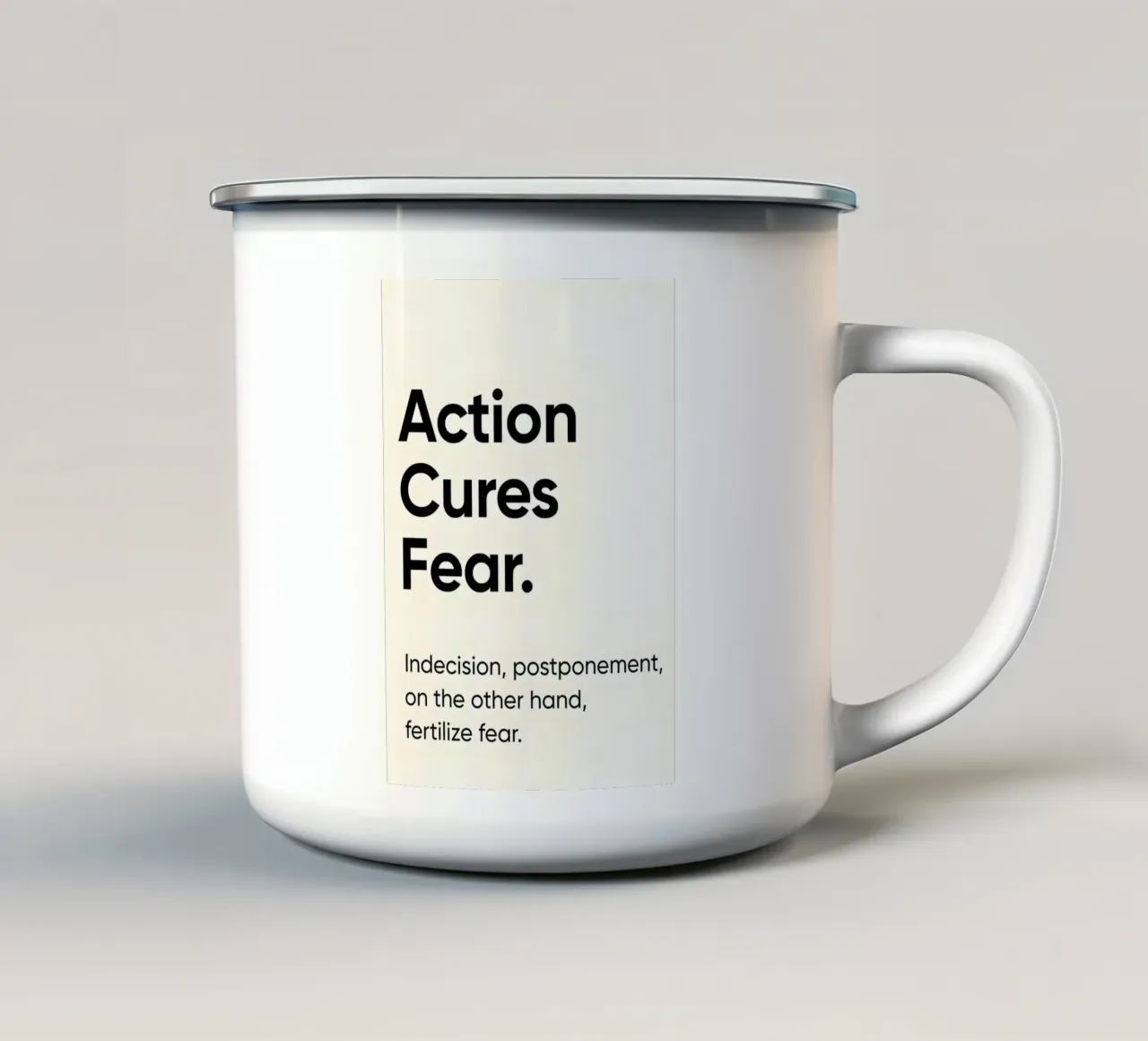 Action cures fear tazza in smalto da Type & Tape