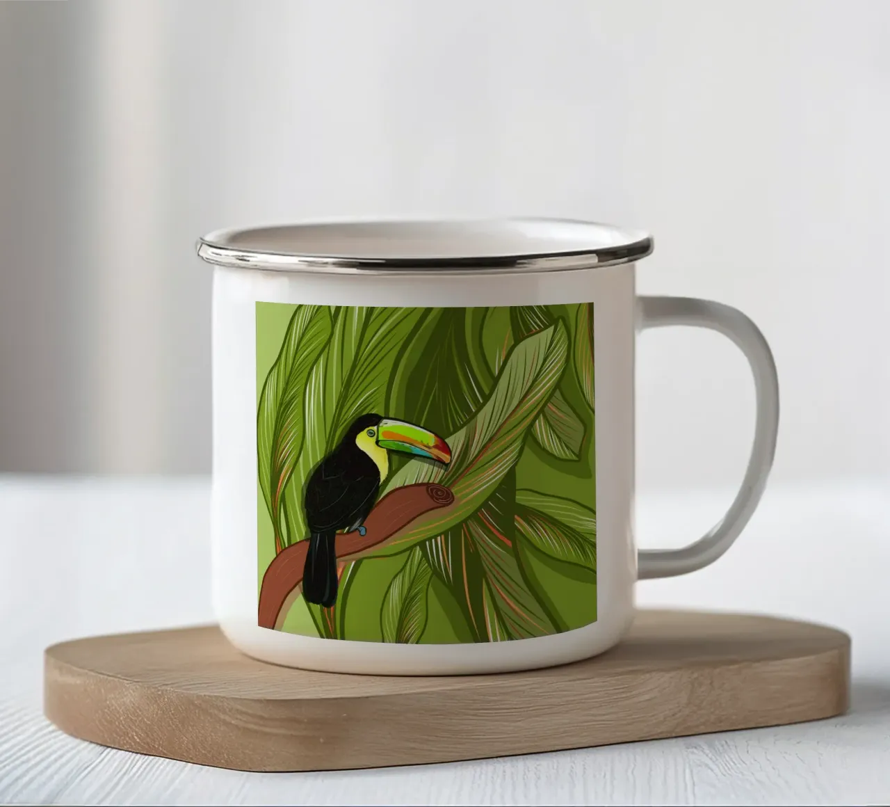 Pappagallo disegnato a mano con foglie tazza in smalto da gulsengunel