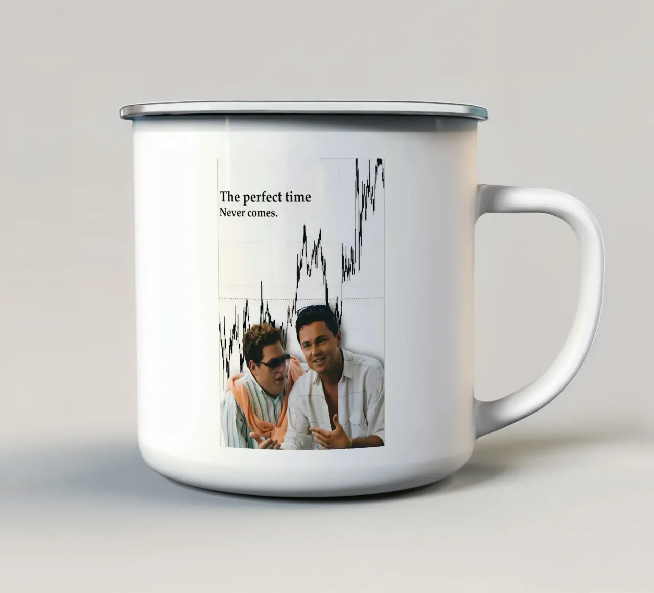 'The perfect time never comes.' tazza in smalto da Type & Tape