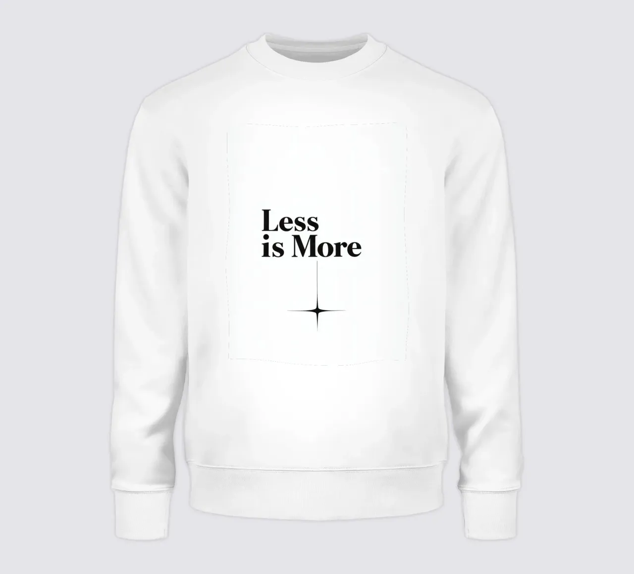 Testo nero Less is More sopra la stella a quattro punti felpa da DesignDoodle