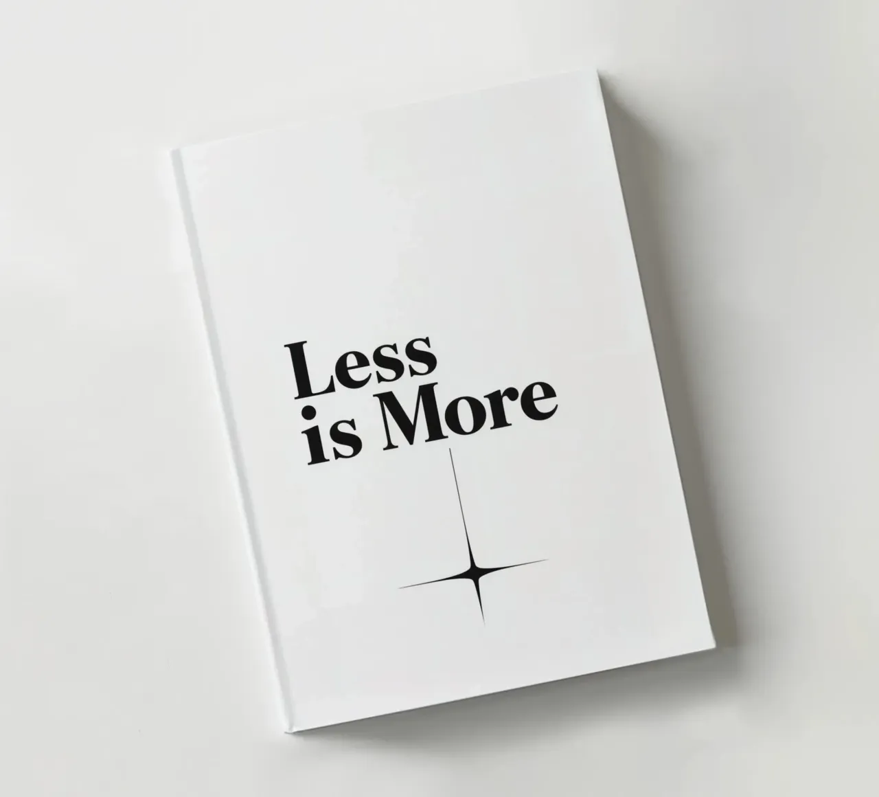 Black Text Less is More Above Four Point Star notebook by DesignDoodle