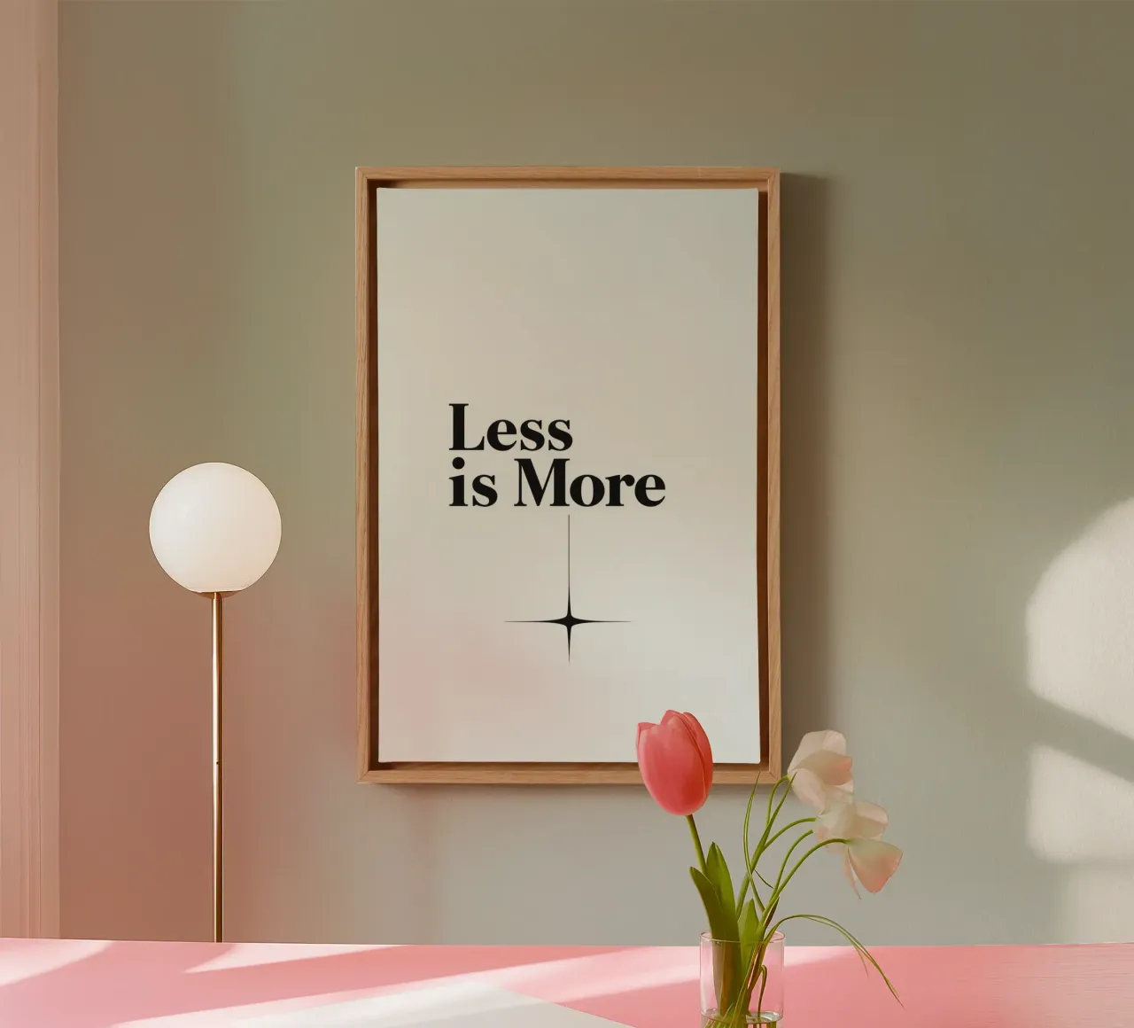 Black Text Less is More Above Four Point Star canvas with Floater frame by DesignDoodle