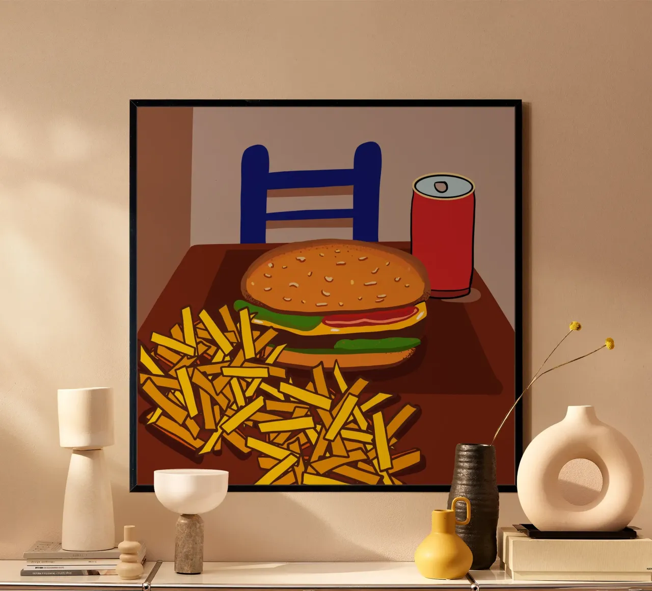 Hamburger e patate poster con telaio in legno da gulsengunel