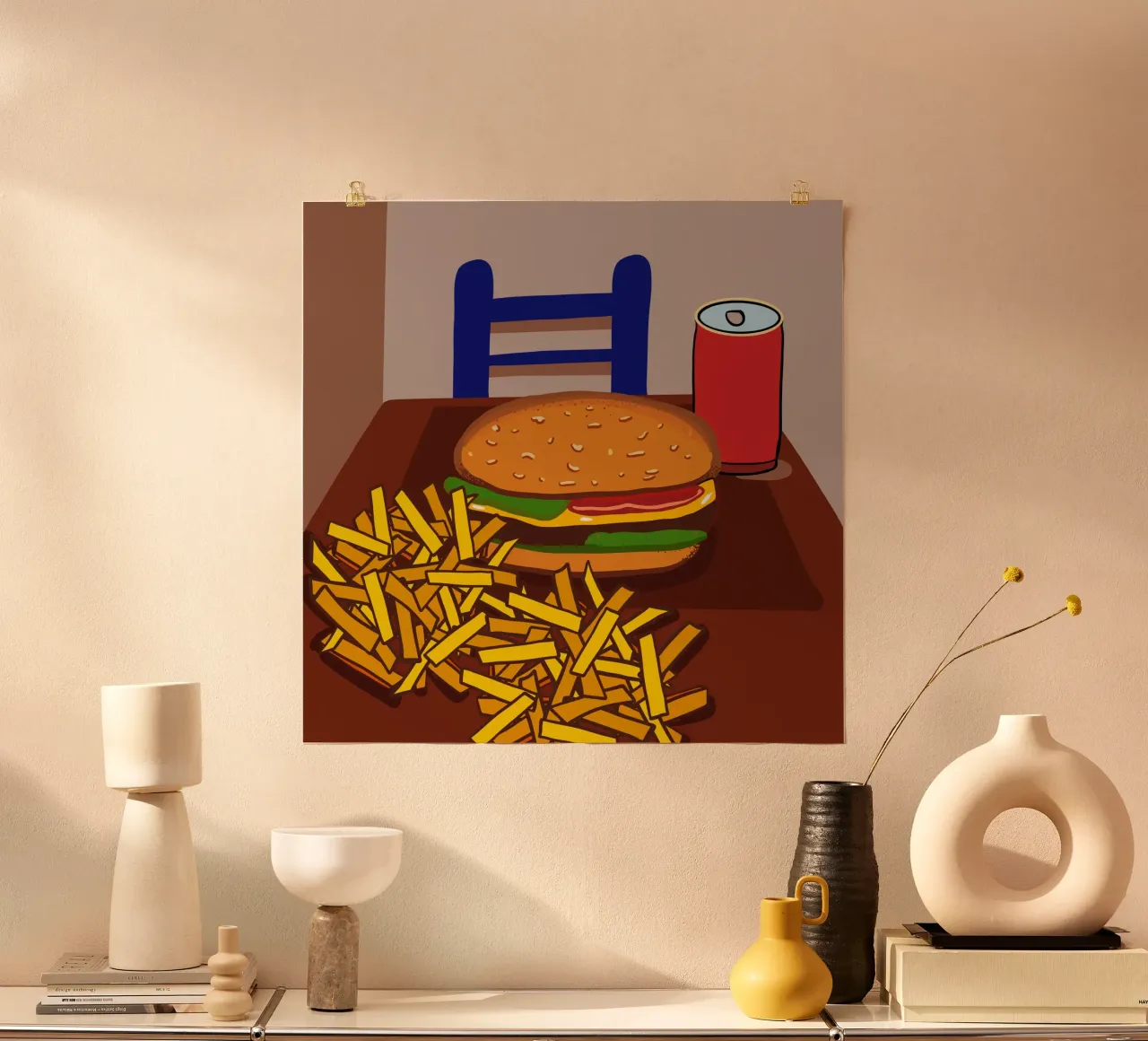 Hamburger e patate poster con telaio in legno da gulsengunel
