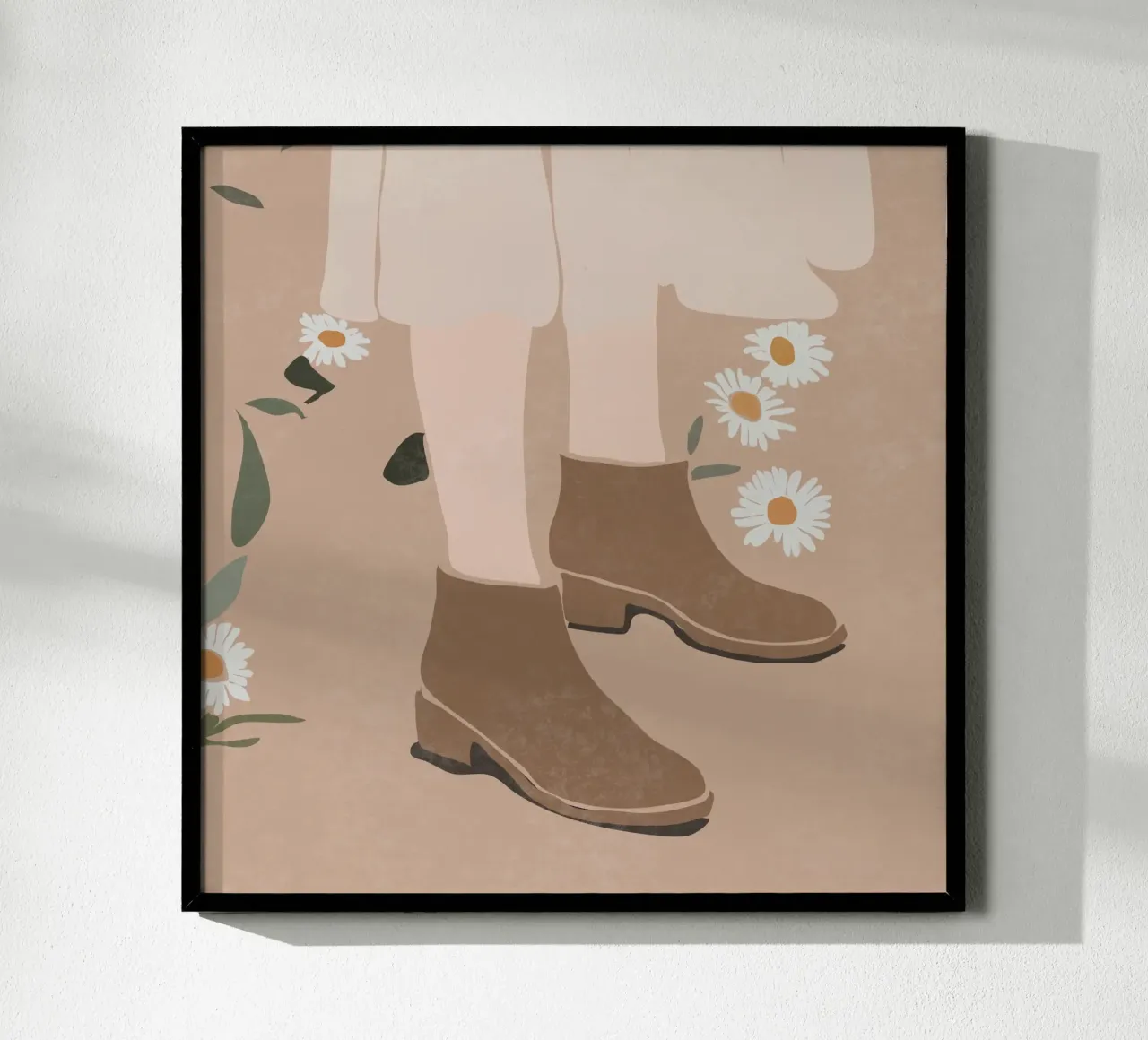 Stivali e margherite poster con telaio in alluminio da LeaDArt