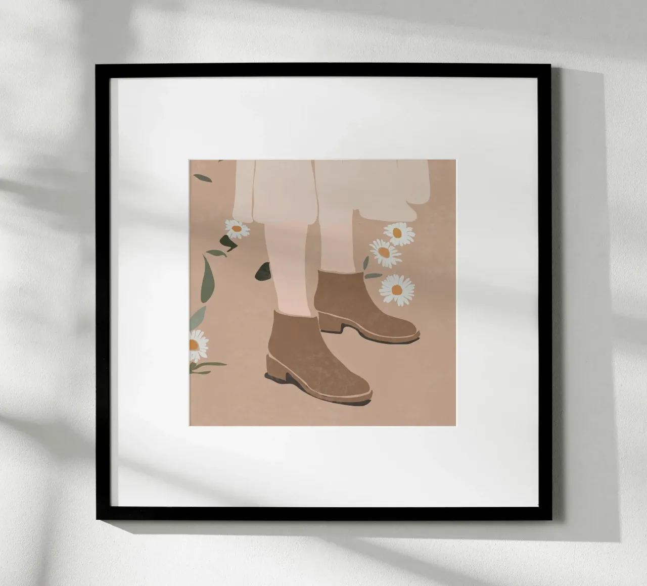 Stivali e margherite poster con telaio in alluminio da LeaDArt