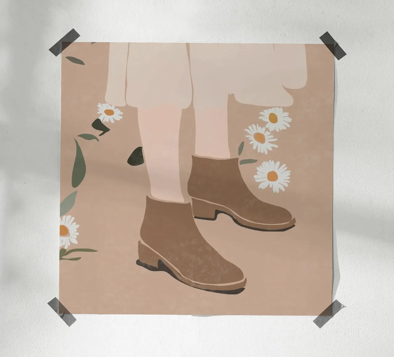 Stivali e margherite poster con telaio in alluminio da LeaDArt