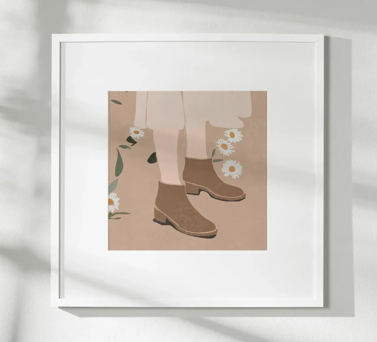 Stivali e margherite poster con telaio in alluminio da LeaDArt