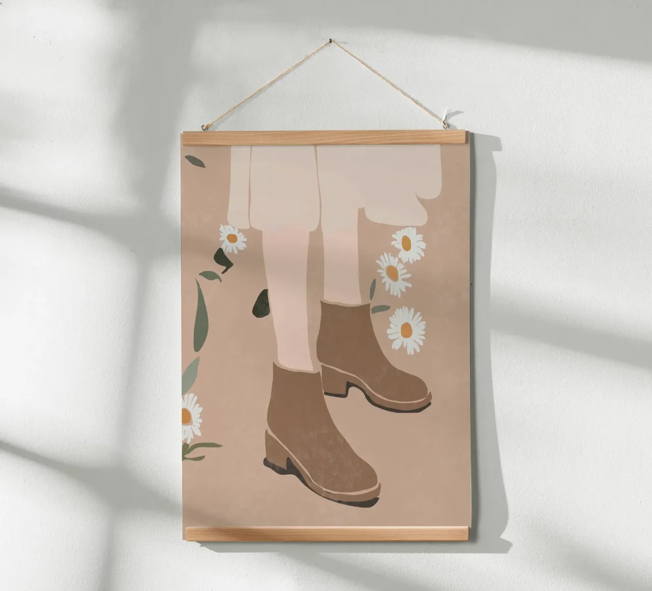 Stivali e margherite poster con telaio in alluminio da LeaDArt