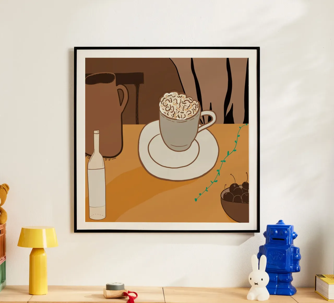 L'ora del caffè poster con telaio in legno da gulsengunel