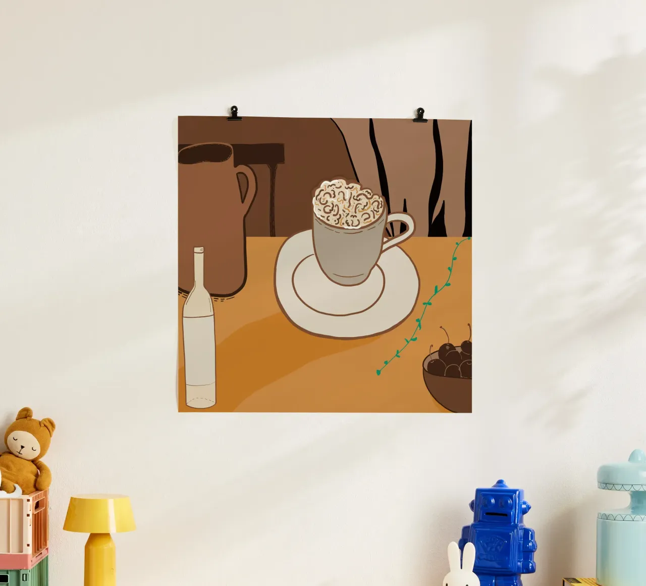 L'ora del caffè poster con telaio in legno da gulsengunel
