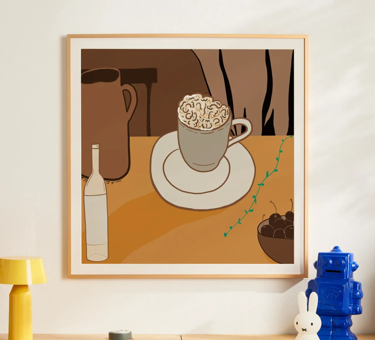 L'ora del caffè poster con telaio in legno da gulsengunel