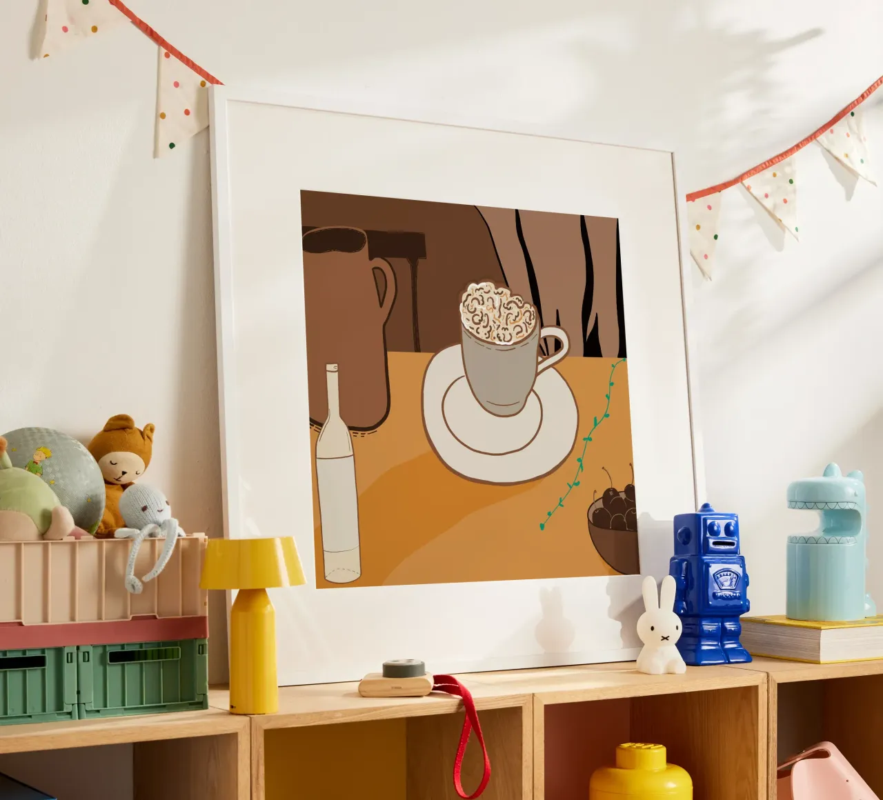 L'ora del caffè poster con telaio in legno da gulsengunel